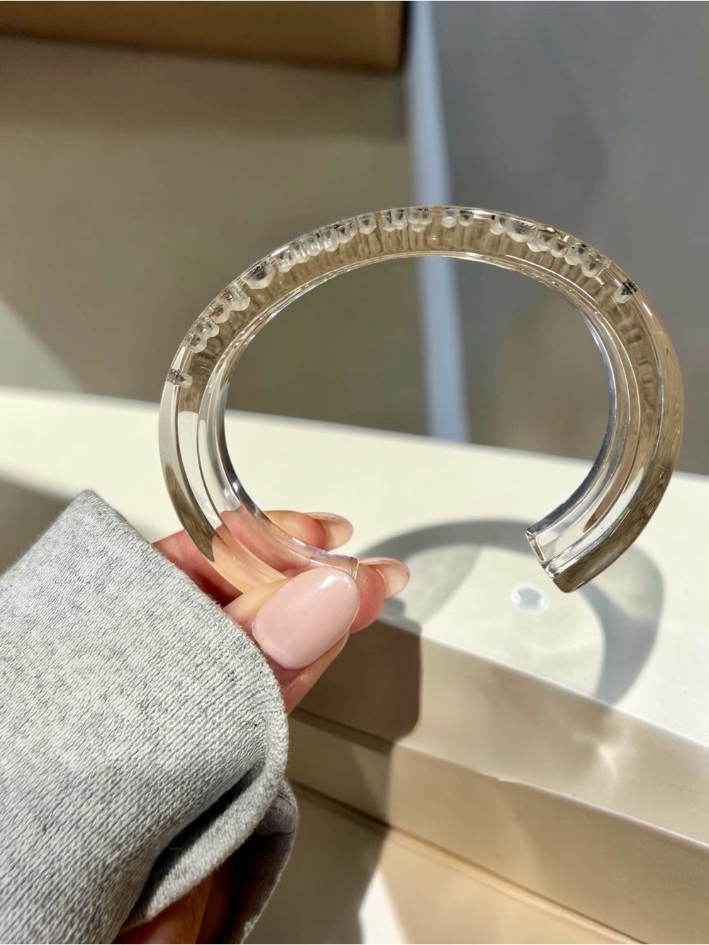 Christian Dior Clear Lucite Rhinestone Bangle Bracelet - Picture 2 of 6